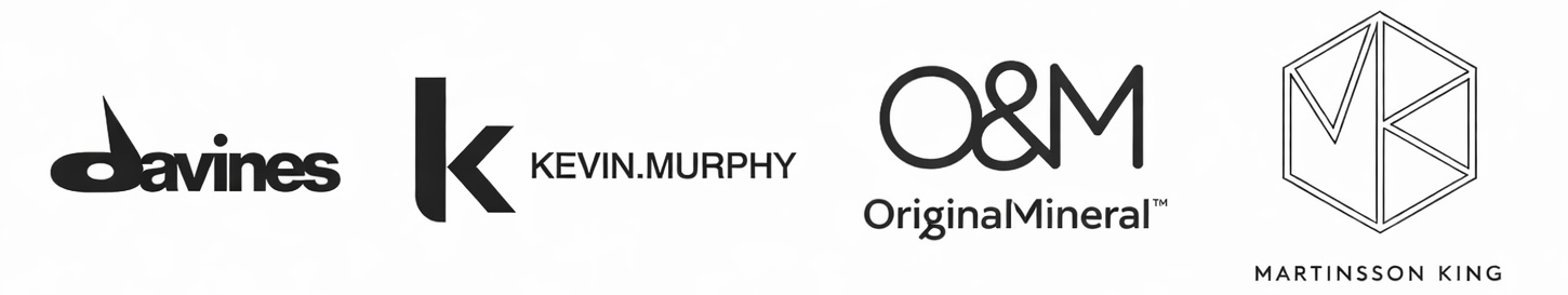 Brands worked with, including Davines, Kevin Murphy, Original Mineral, and Martinsson King